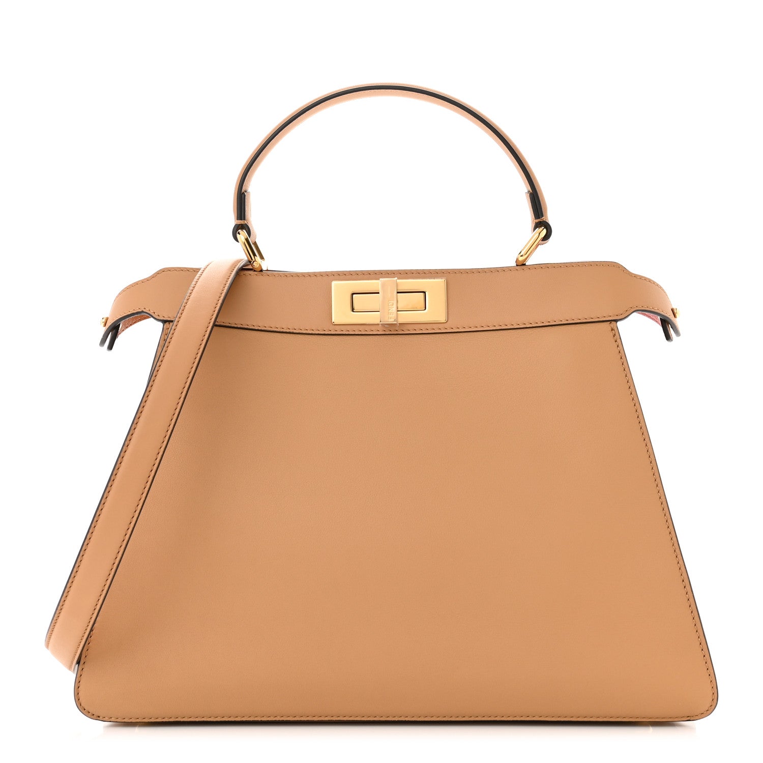 Fendi Vitello Seta Nappa FF Striped Embossed Medium Peekaboo I SEE U Satchel Miele Scuro Multicolor 1 of 11