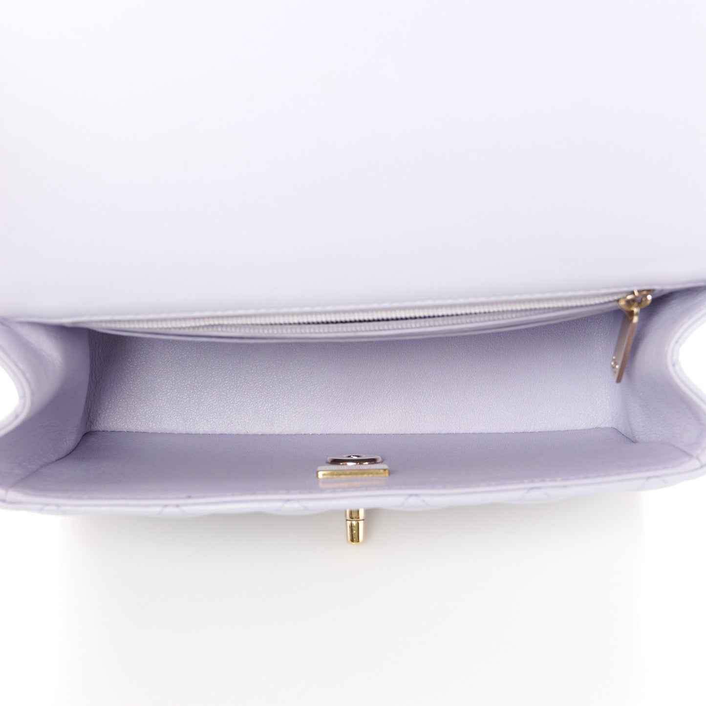 Lambskin Quilted Mini Top Handle Rectangular Flap Light Purple