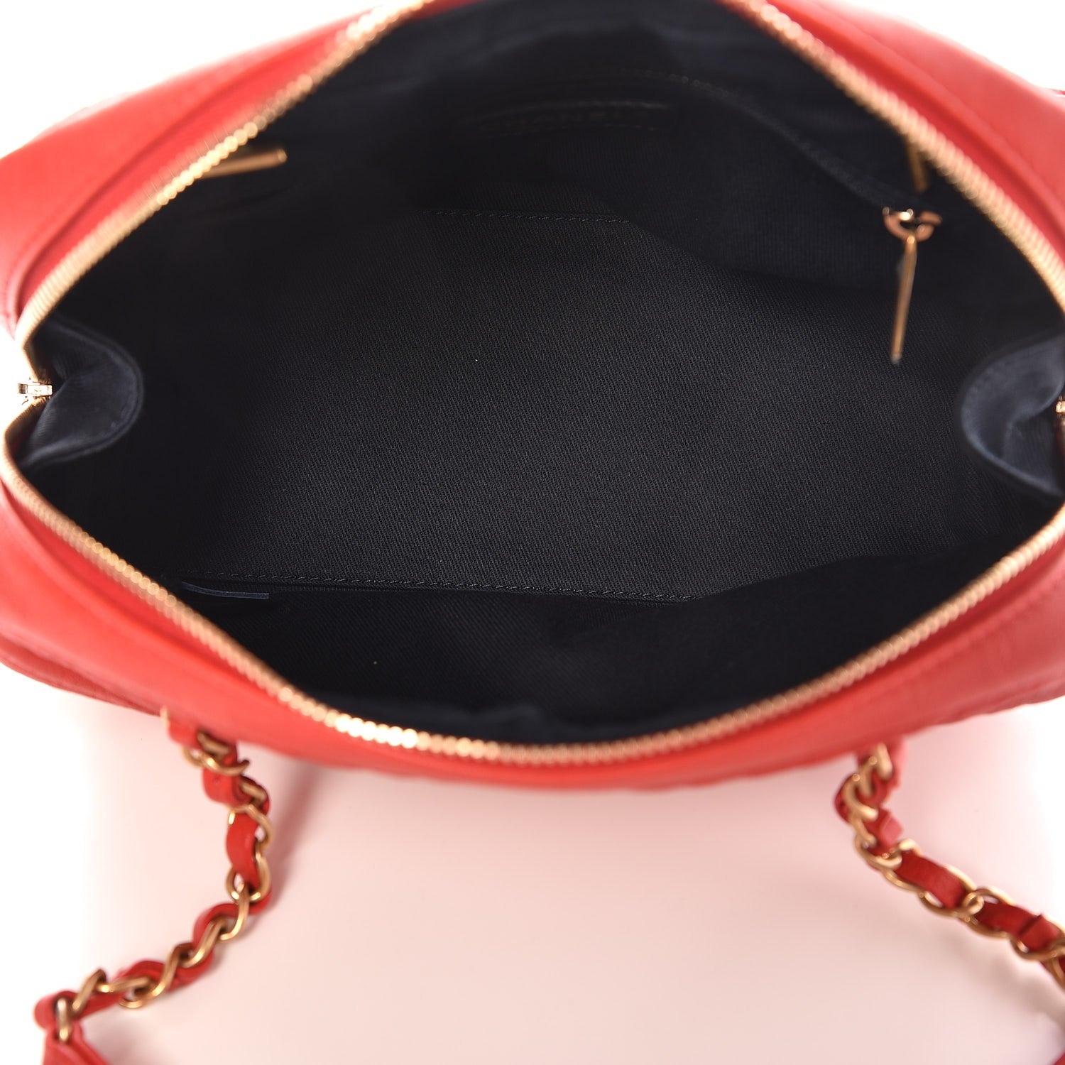 Chanel Wrinkled Lambskin Chevron Quilted Surpique Bowler Red 4 of 6