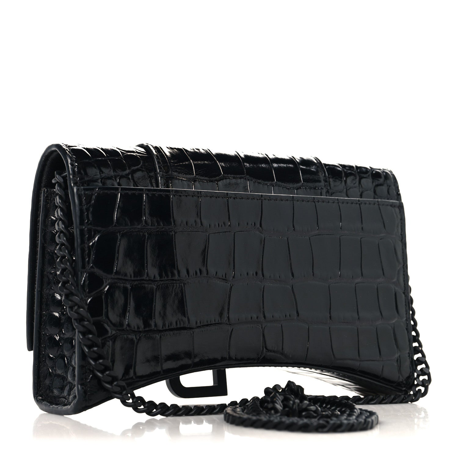 Balenciaga Shiny Calfskin Monochrome Crocodile Embossed Hourglass Chain Bag Black 3 of 10