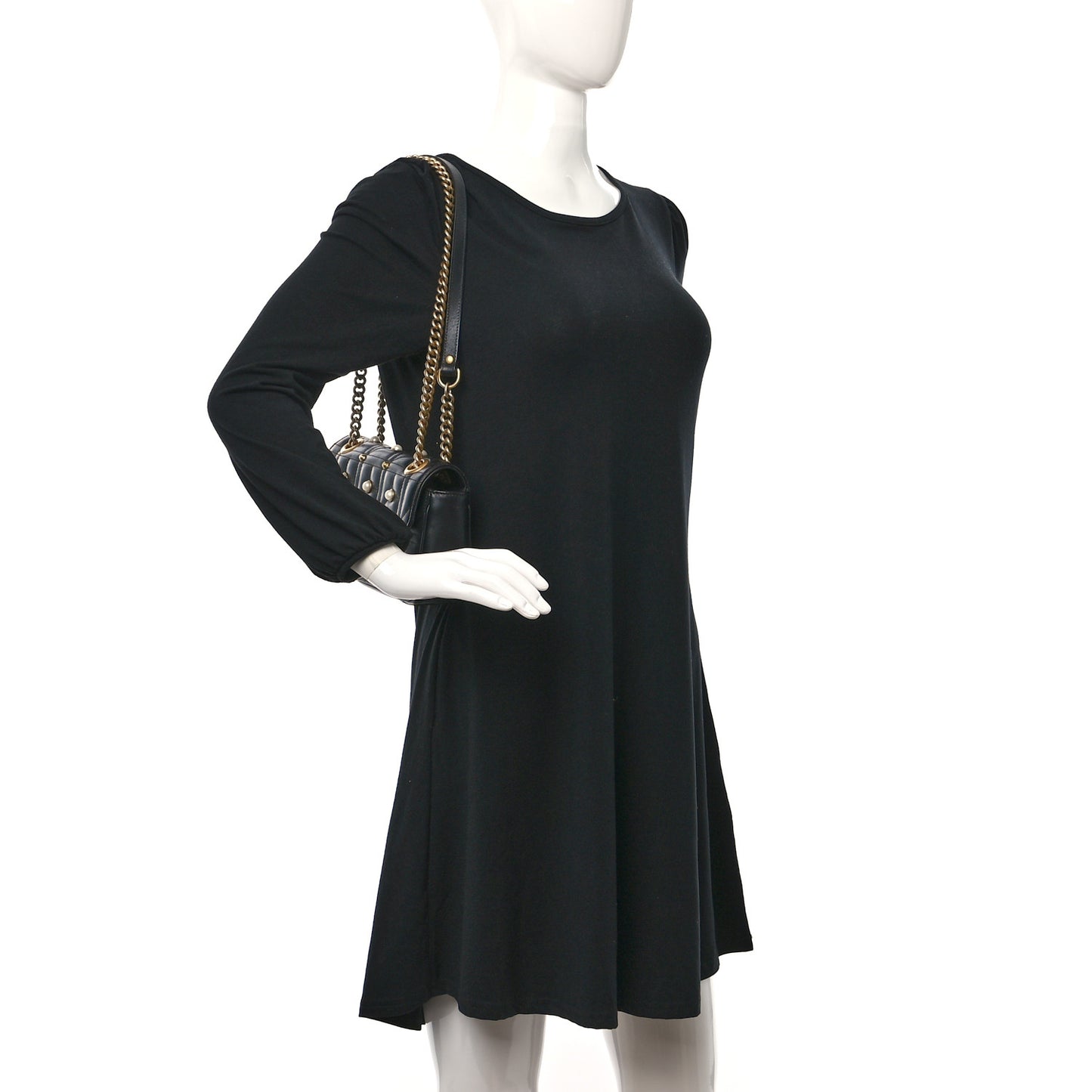 Calfskin Matelasse Studded Mini Pearly GG Marmont Shoulder Bag Black