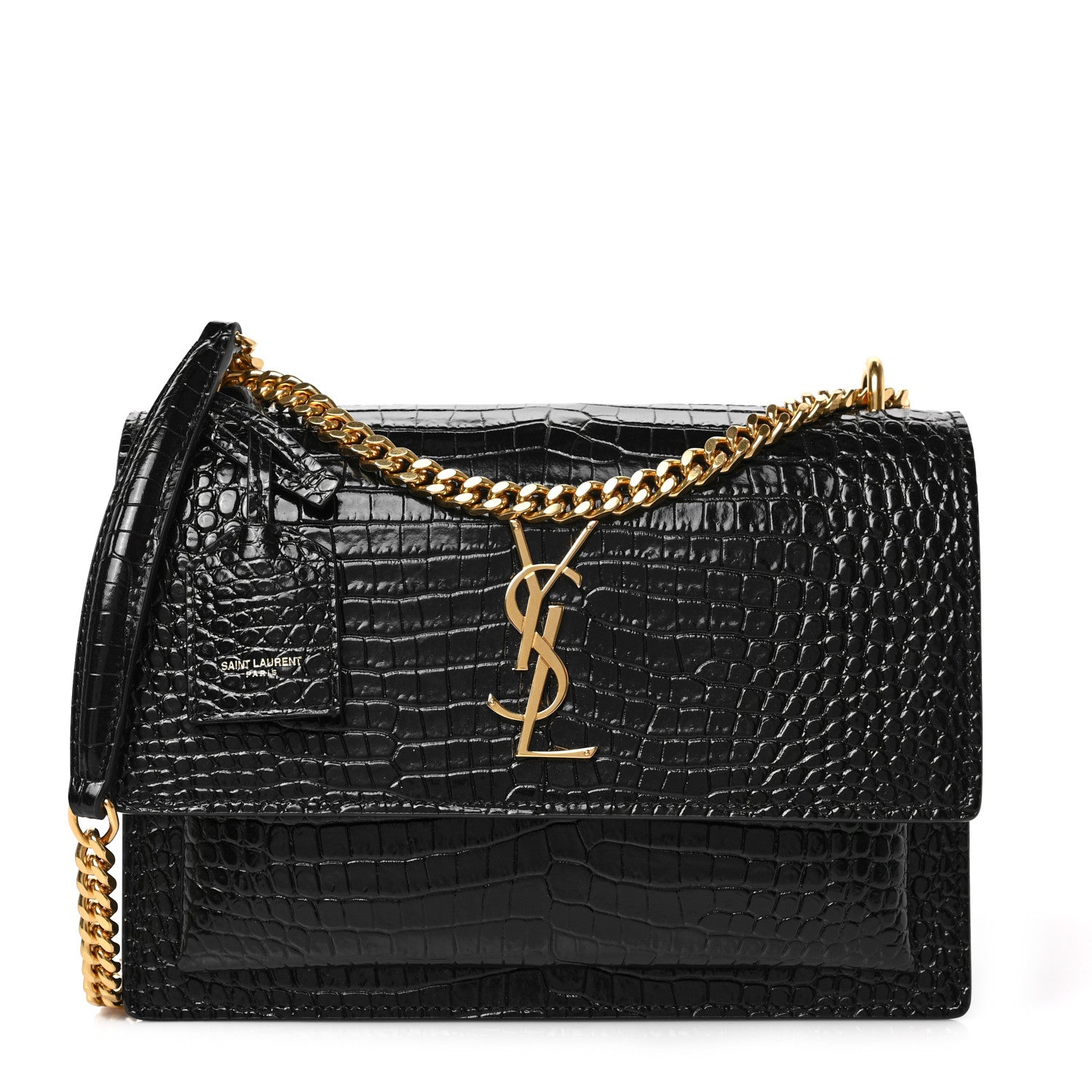 Saint Laurent Calfskin Crocodile Embossed Medium Monogram Sunset Black 1 of 7