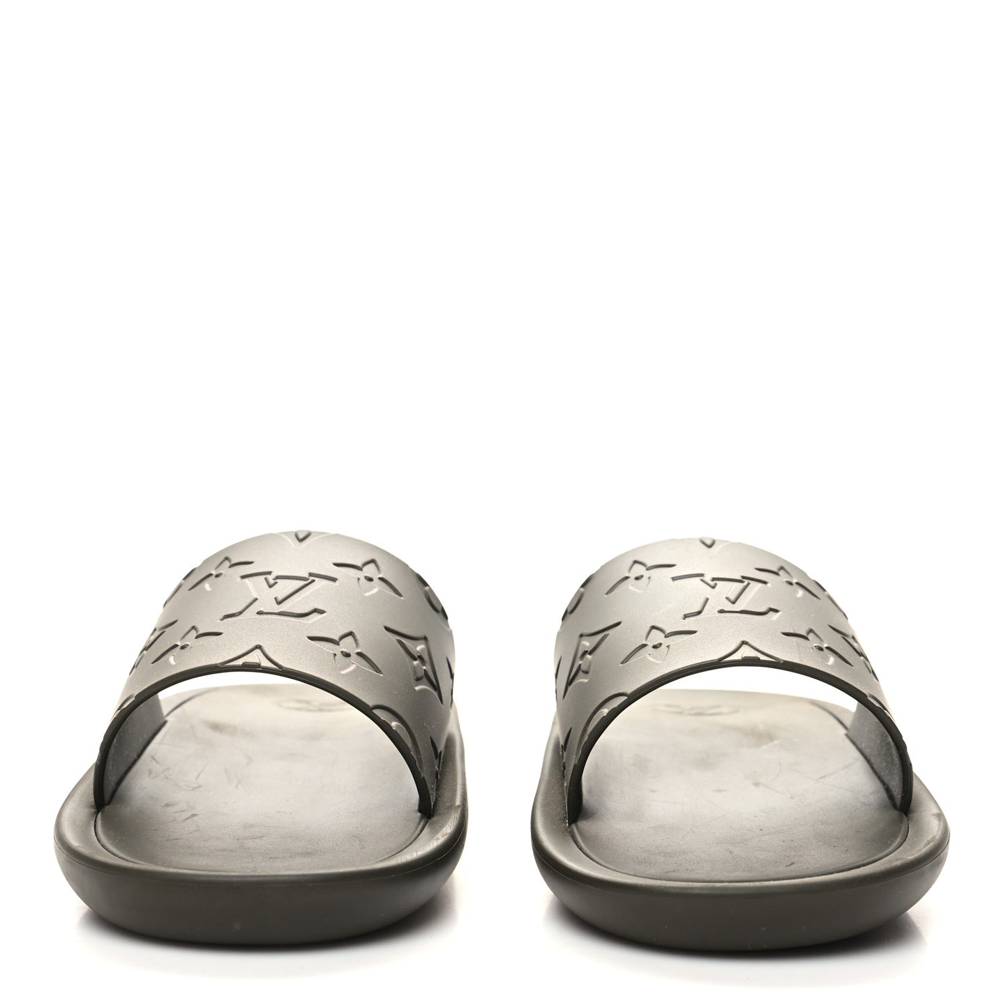 Matte Rubber Monogram Embossed Sunbath Slide Sandals 38 Khaki