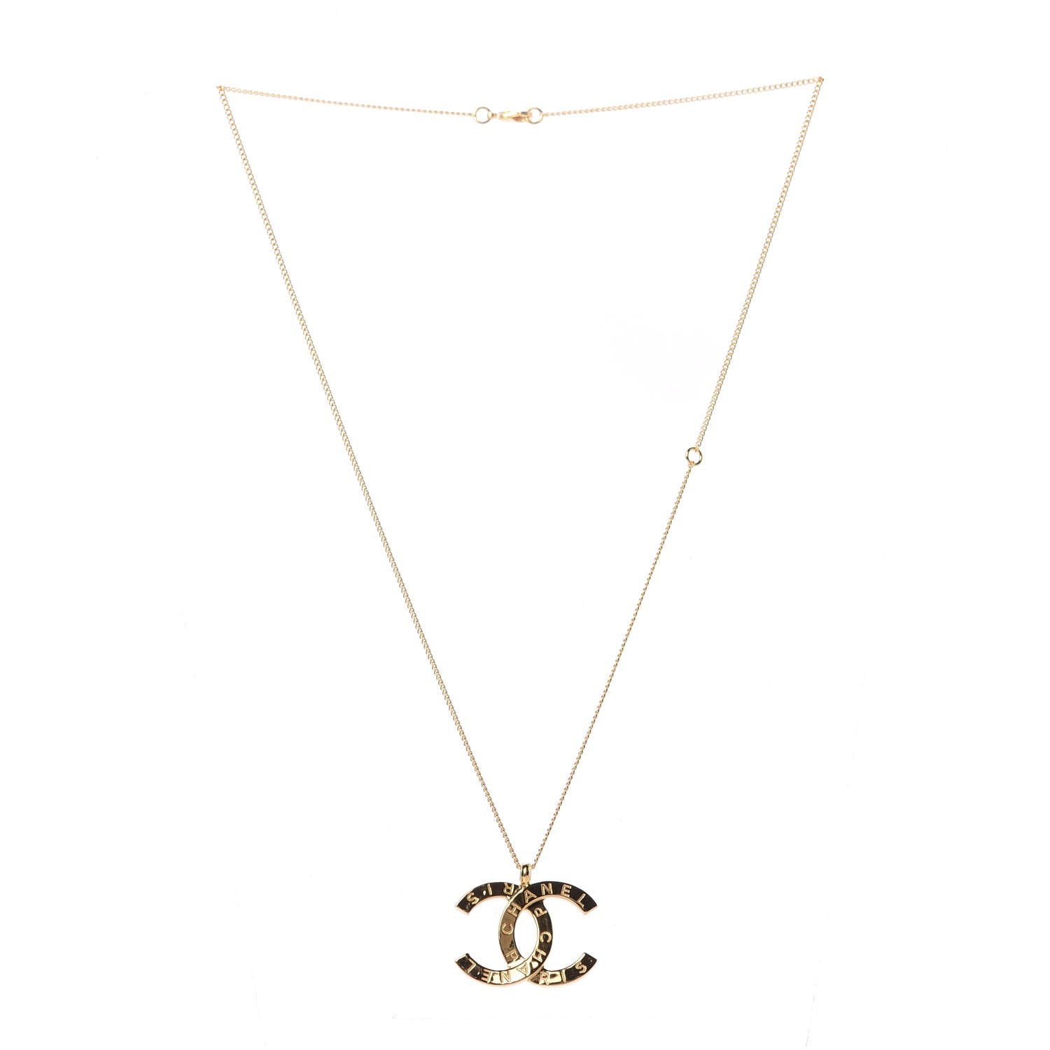 Chanel Metal CC Paris Button Necklace Gold 2 of 5