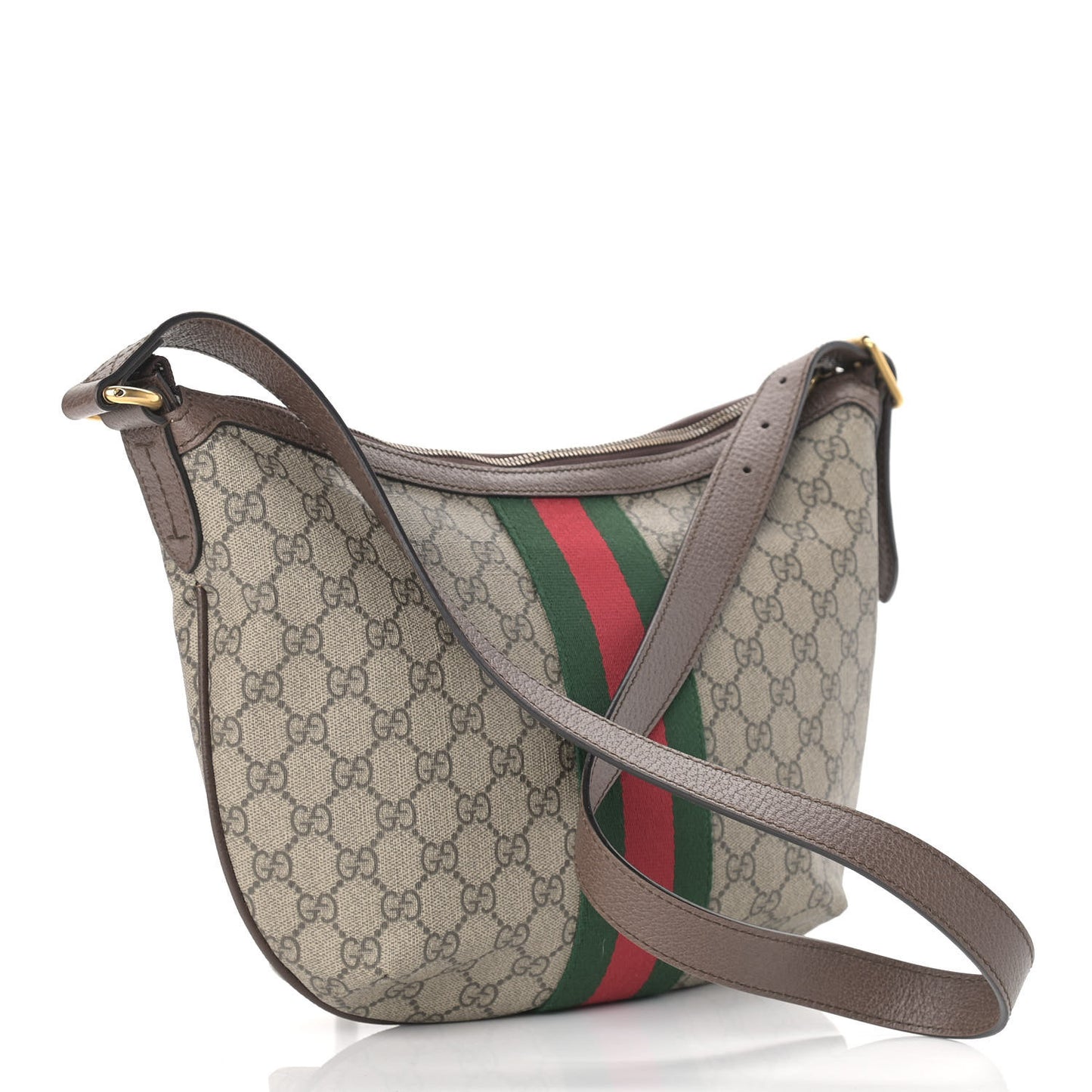 GG Supreme Monogram Web Small Ophidia Half Moon Hobo Brown