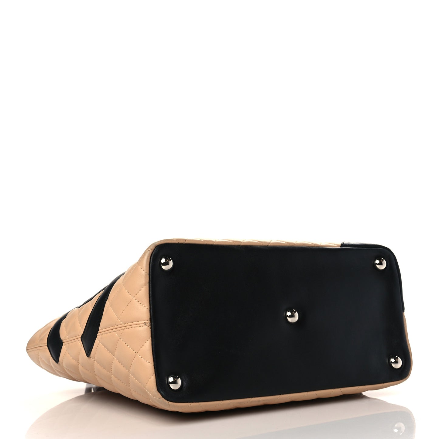 Calfskin Quilted Large Cambon Tote Beige Black
