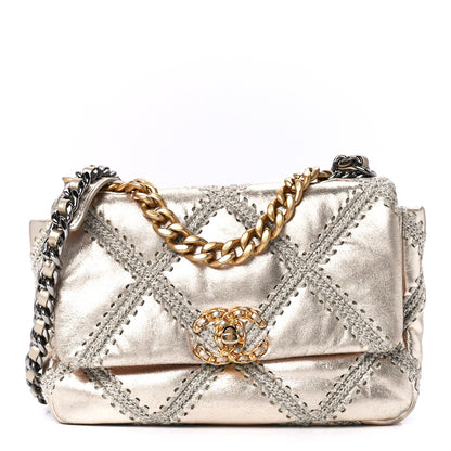 Chanel Metallic Calfskin Crochet Medium Chanel 19 Flap Gold 1 of 11