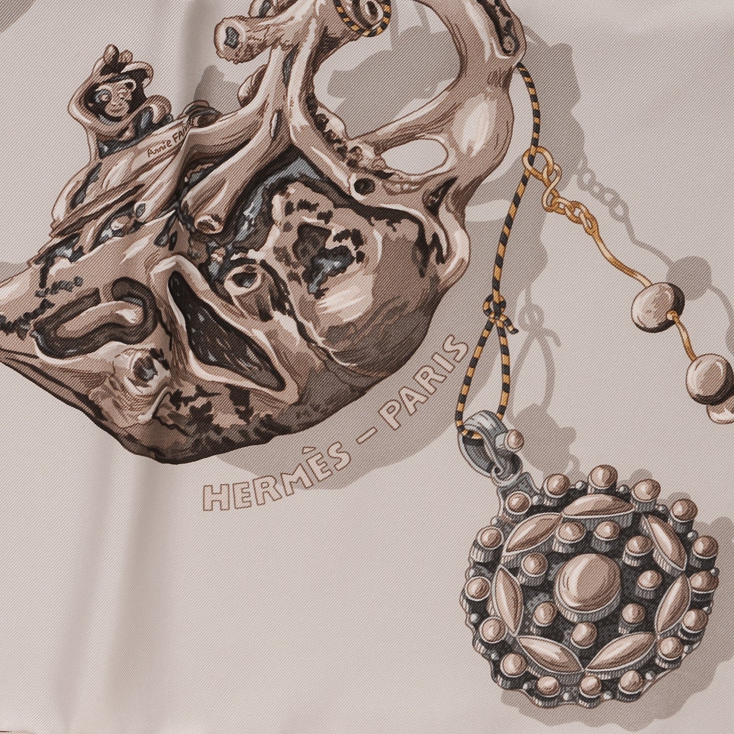 Hermes Silk Reve de Corail Scarf 90 Sepia Etoupe Gris 4 of 6