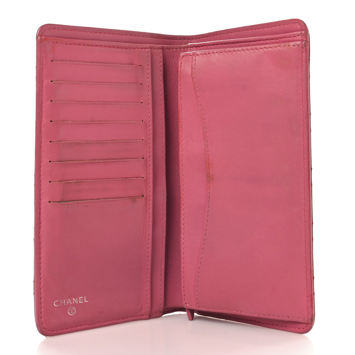 Chanel Lambskin Quilted Yen Wallet Red Pink 5 of 13