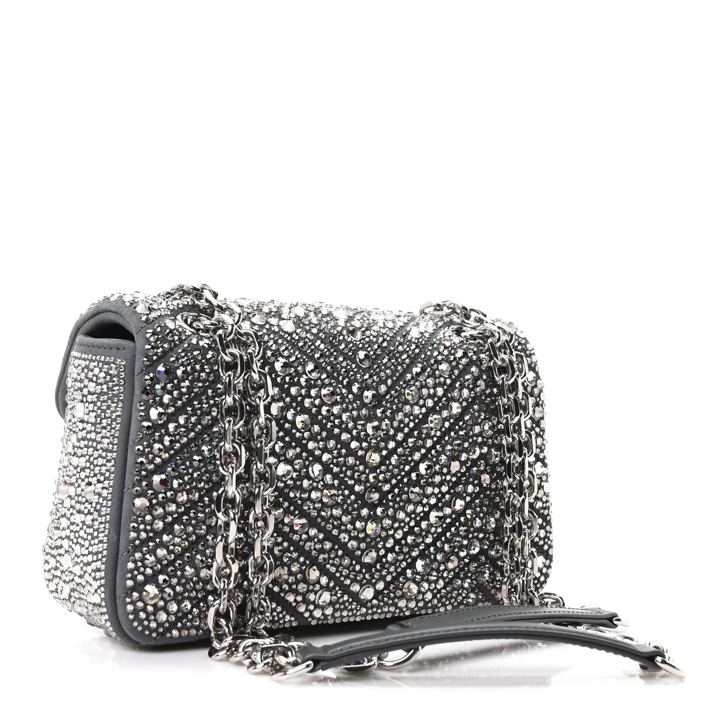 Suede Matelasse Crystal Mini GG Marmont Shoulder Bag Grey