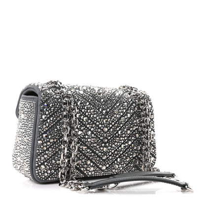 Gucci Suede Matelasse Crystal Mini GG Marmont Shoulder Bag Grey 3 of 10