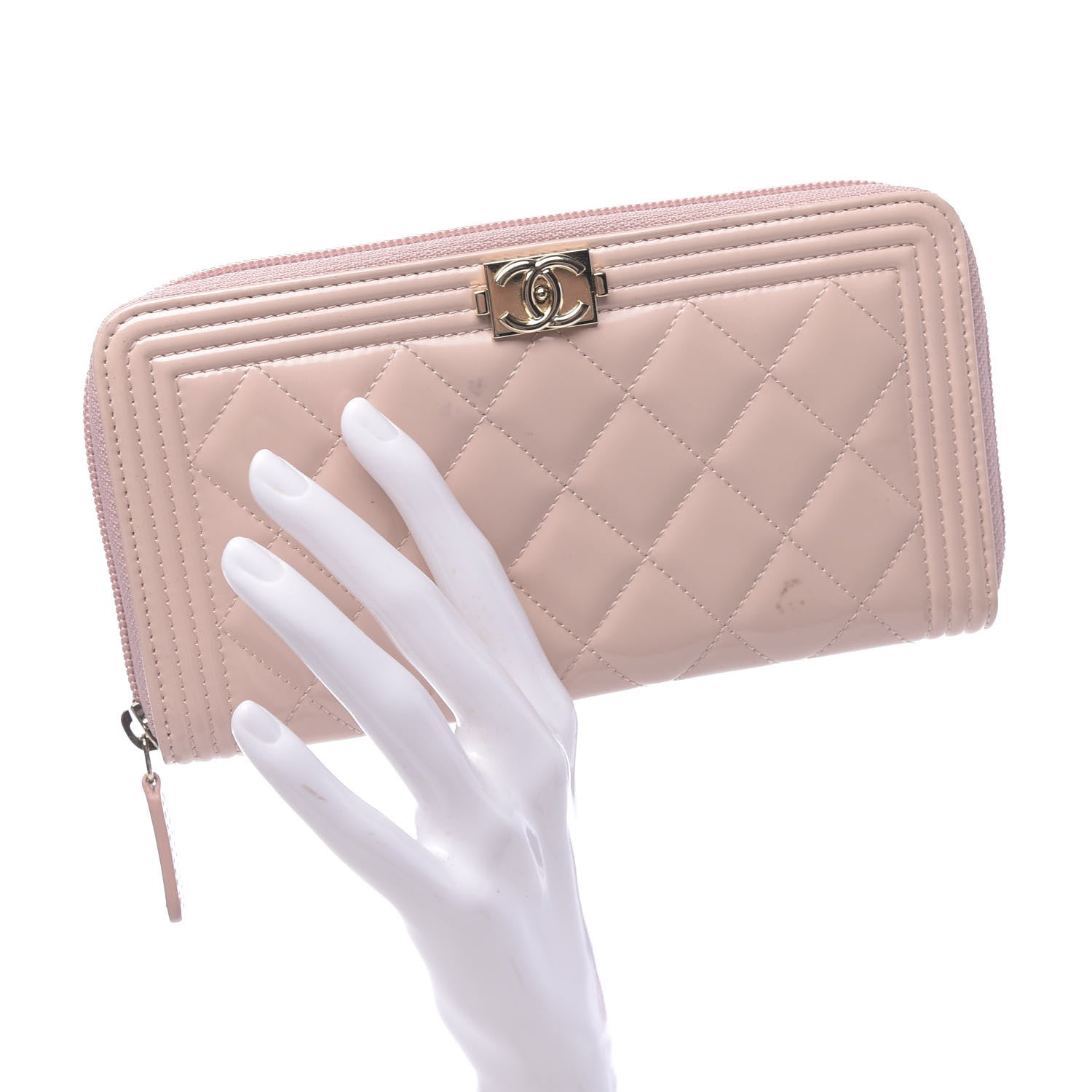 Chanel Patent Quilted Boy Long Zip Around Wallet Light Pink 2 of 12