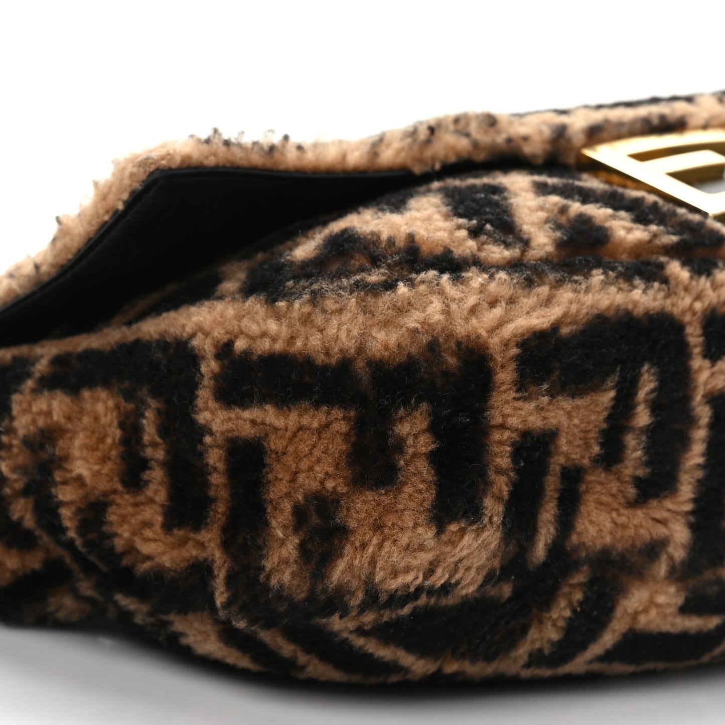 Shearling Vitello Dolce Macro FF 1974 Large Baguette Tobacco Black