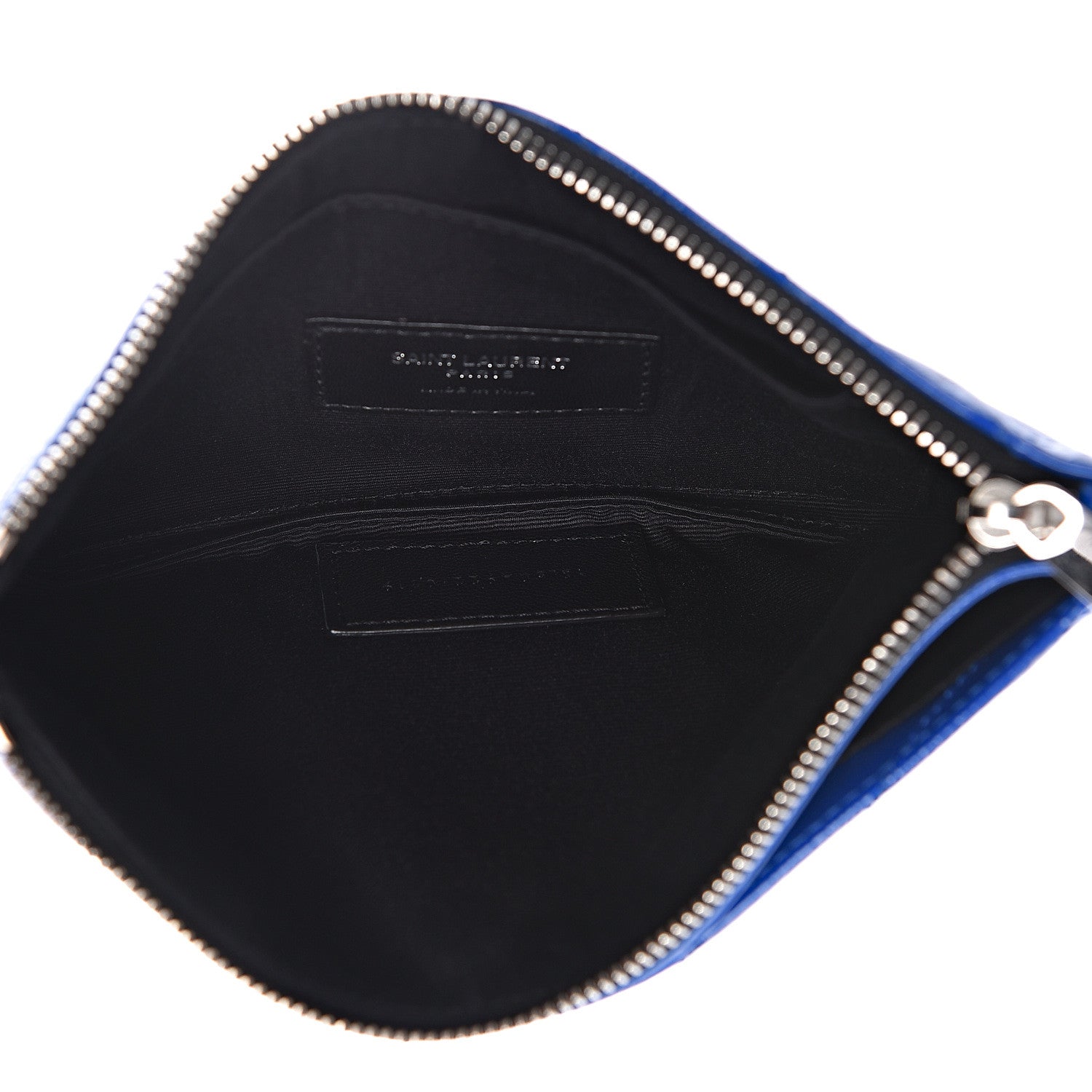 Saint Laurent Grain De Poudre Chevron Monogram Bill Pouch Neon Blue 5 of 7