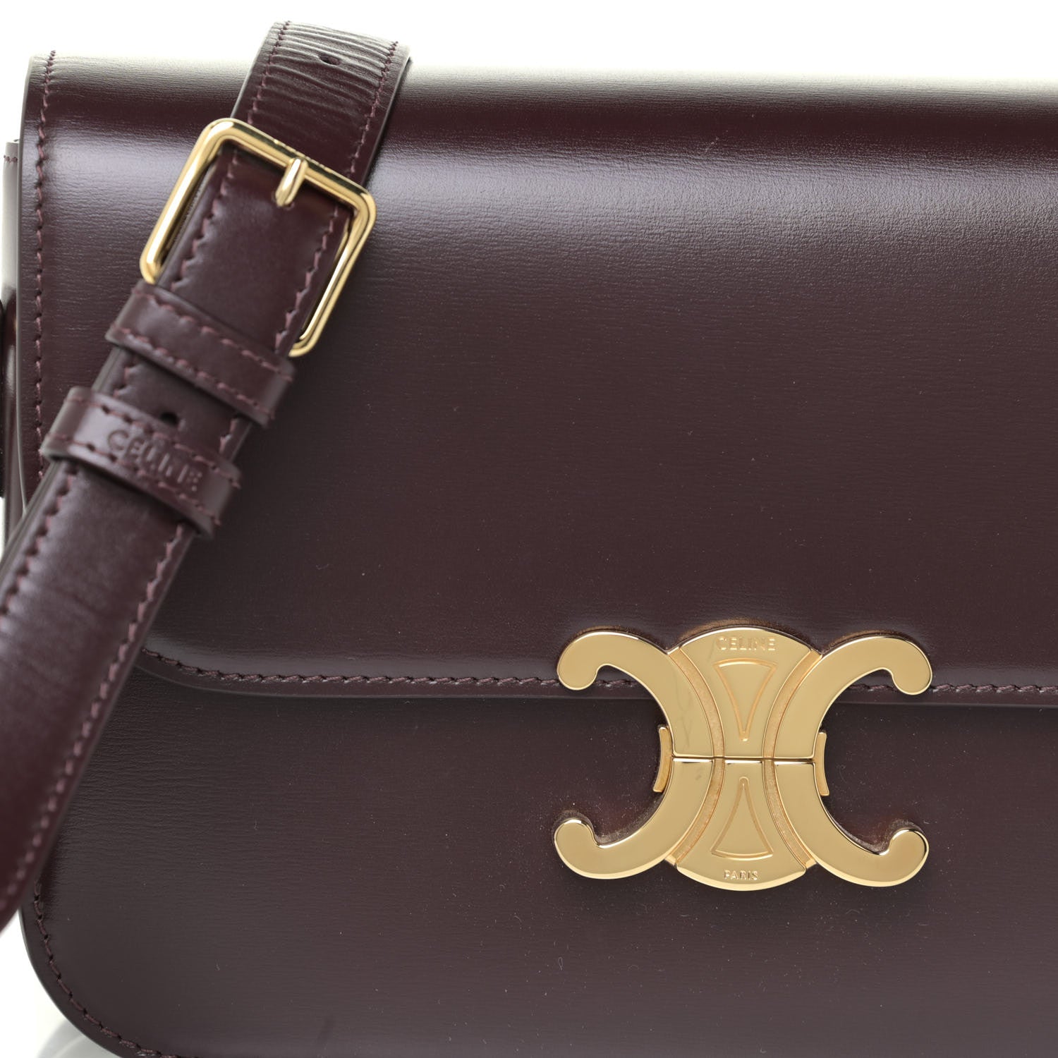 Celine Shiny Calfskin Medium Triomphe Burgundy 9 of 12