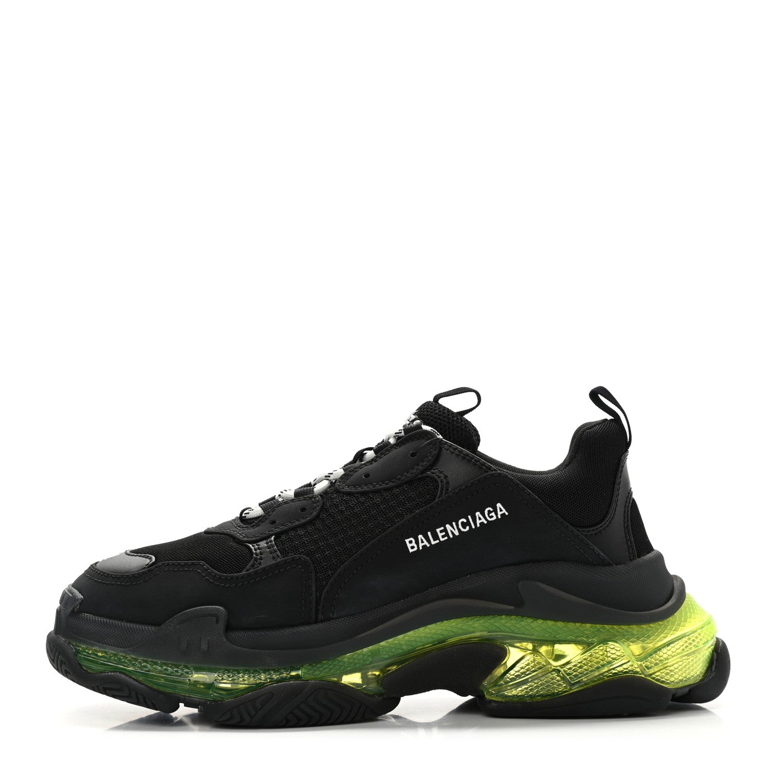 Balenciaga Fabric Mesh Clear Sole Mens Triple S Sneakers 42 Black Yellow Fluo 1 of 9