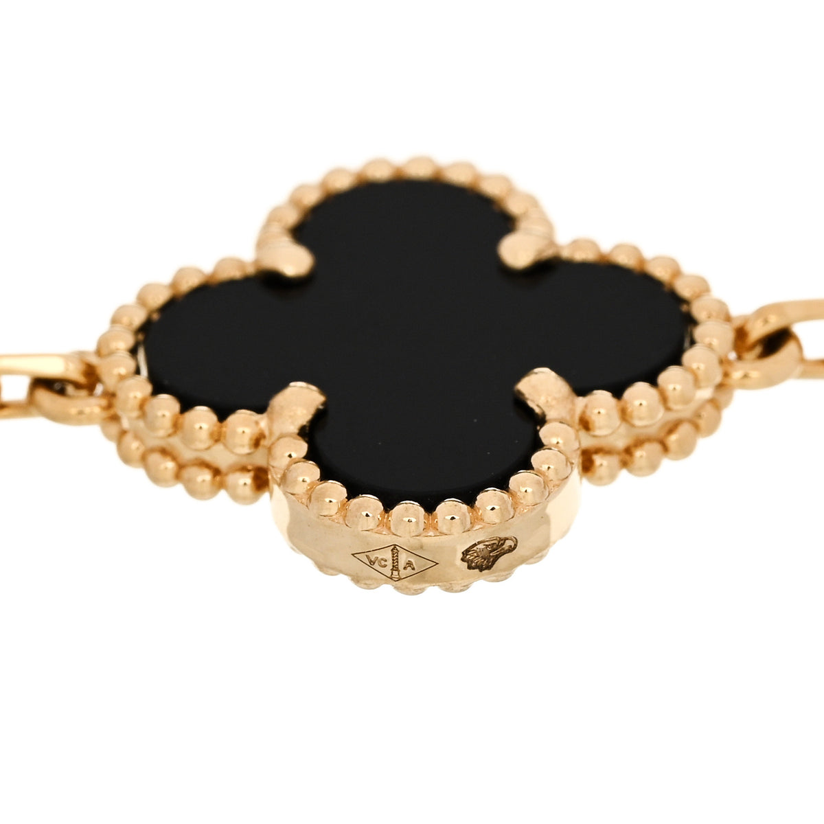 Van Cleef & Arpels 18K Yellow Gold Black Onyx 5 Motifs Vintage Alhambra Bracelet 3 of 5