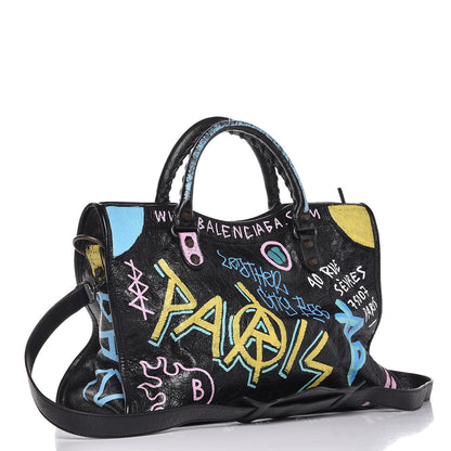 Balenciaga Agneau Graffiti All Over Classic Hardware City Black Multicolor 4 of 9