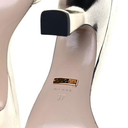 Gucci Metallic Nappa Dora Tiger Head Mid Heel Slide Sandals 37 Platino 5 of 7