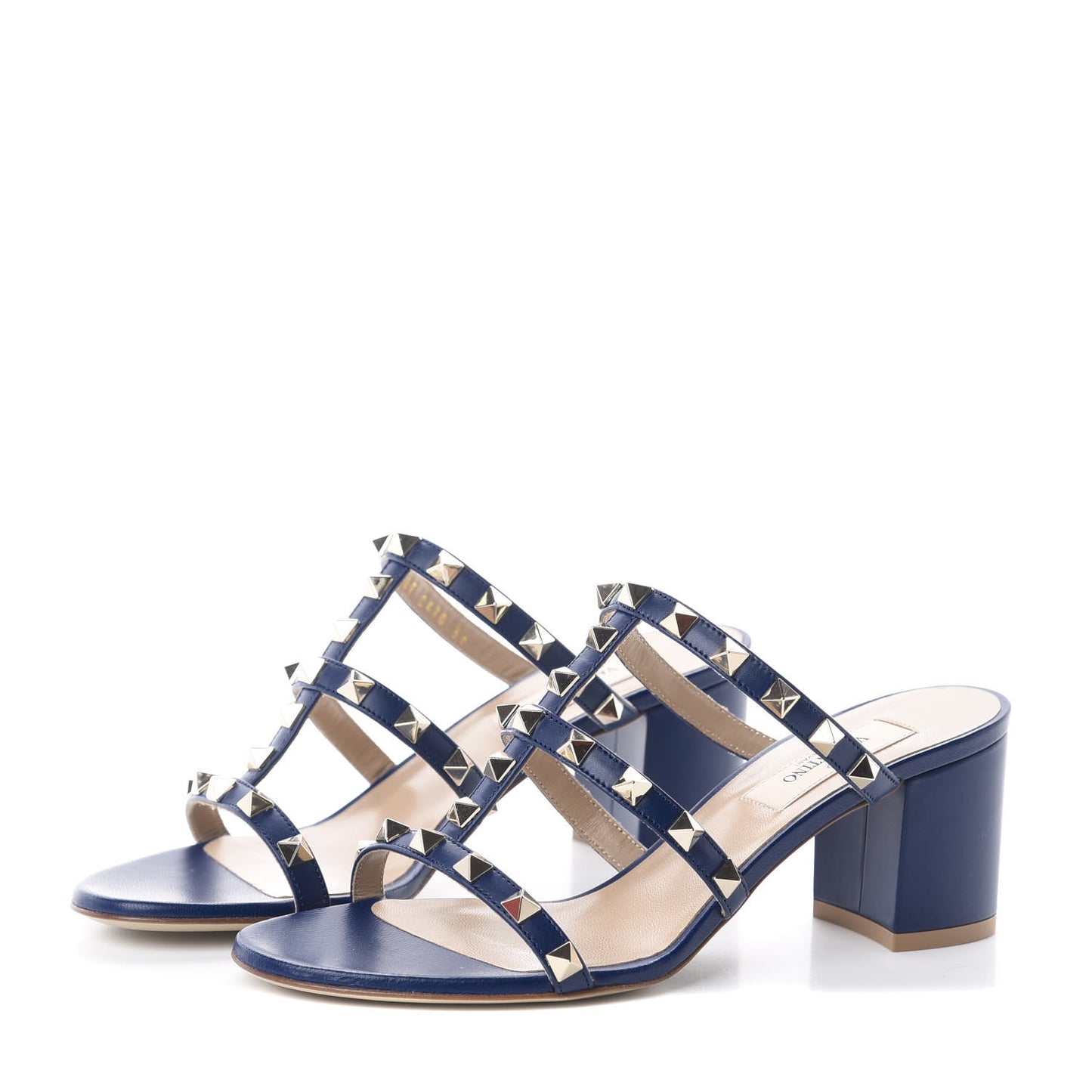Calfskin Rockstud 60mm Caged Slide Sandals 36 Light Ocean