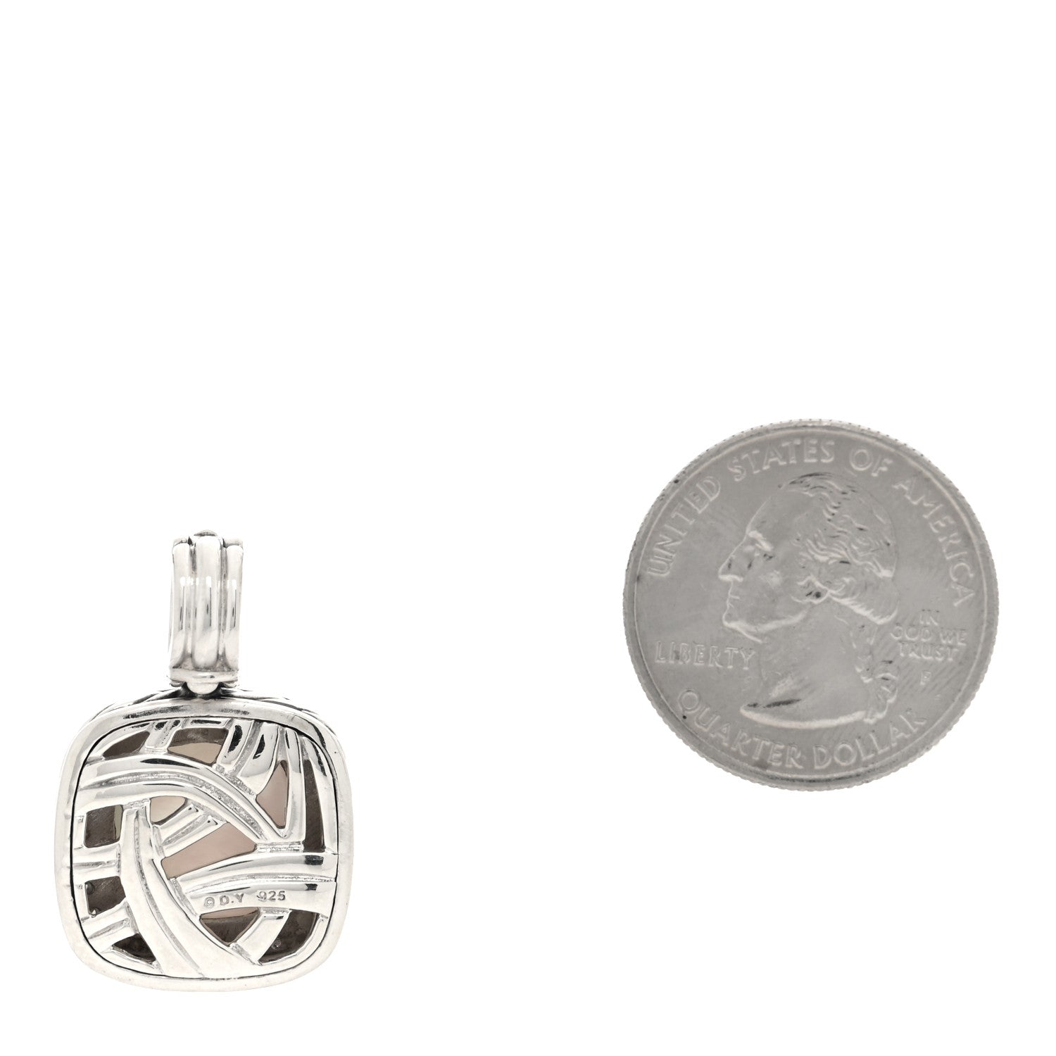 David Yurman Sterling Silver Diamond Mother of Pearl 14mm Albion Enhancer Pendant 2 of 3