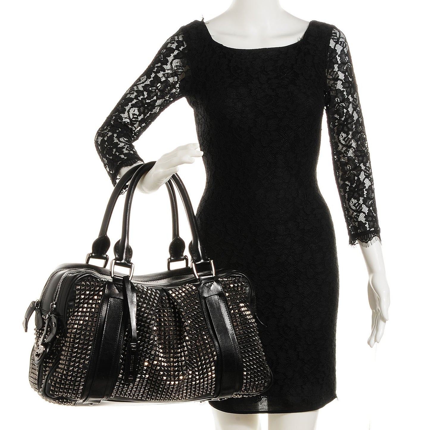 Prorsum Calfskin Studded Knight Satchel Black