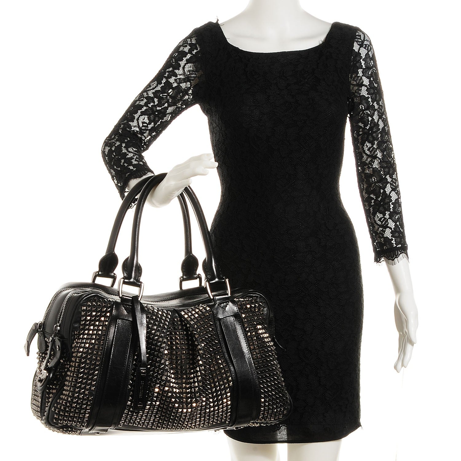 Burberry Prorsum Calfskin Studded Knight Satchel Black 2 of 9