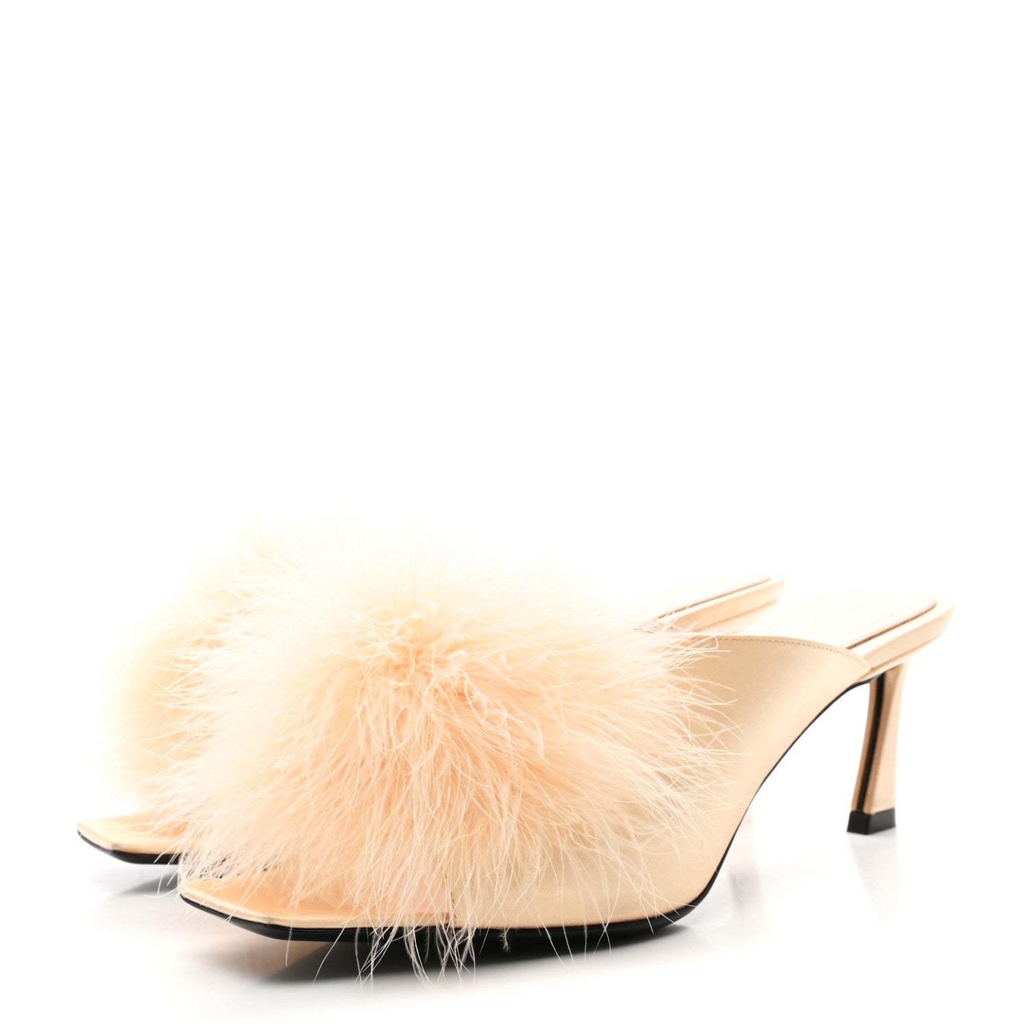 Saint Laurent Crepe Satin Blanco 60 Feathered Mule Sandals 37.5 Beige 3 of 9