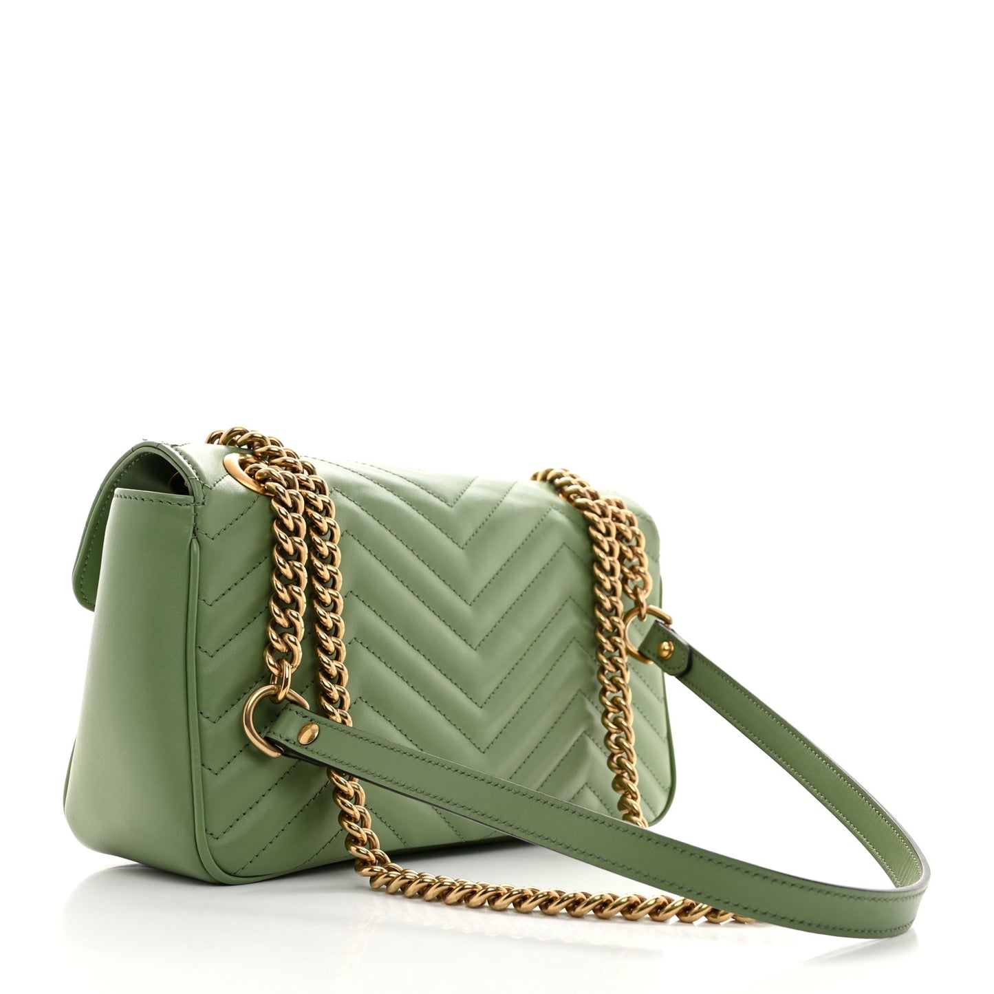 Calfskin Matelasse Small GG Marmont Shoulder Bag Salamander Green