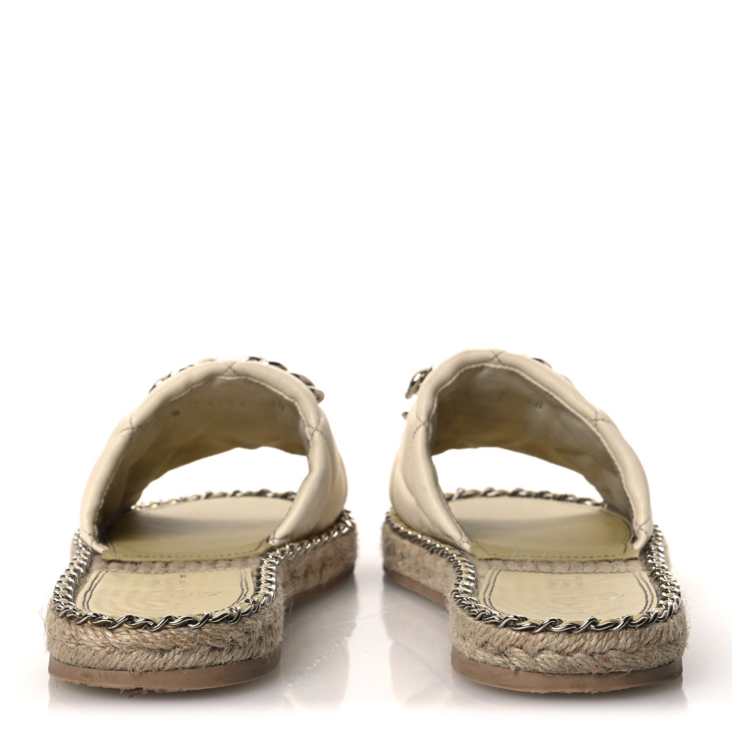Chanel Lambskin Quilted CC Chain Espadrille Mules 38 White 6 of 14