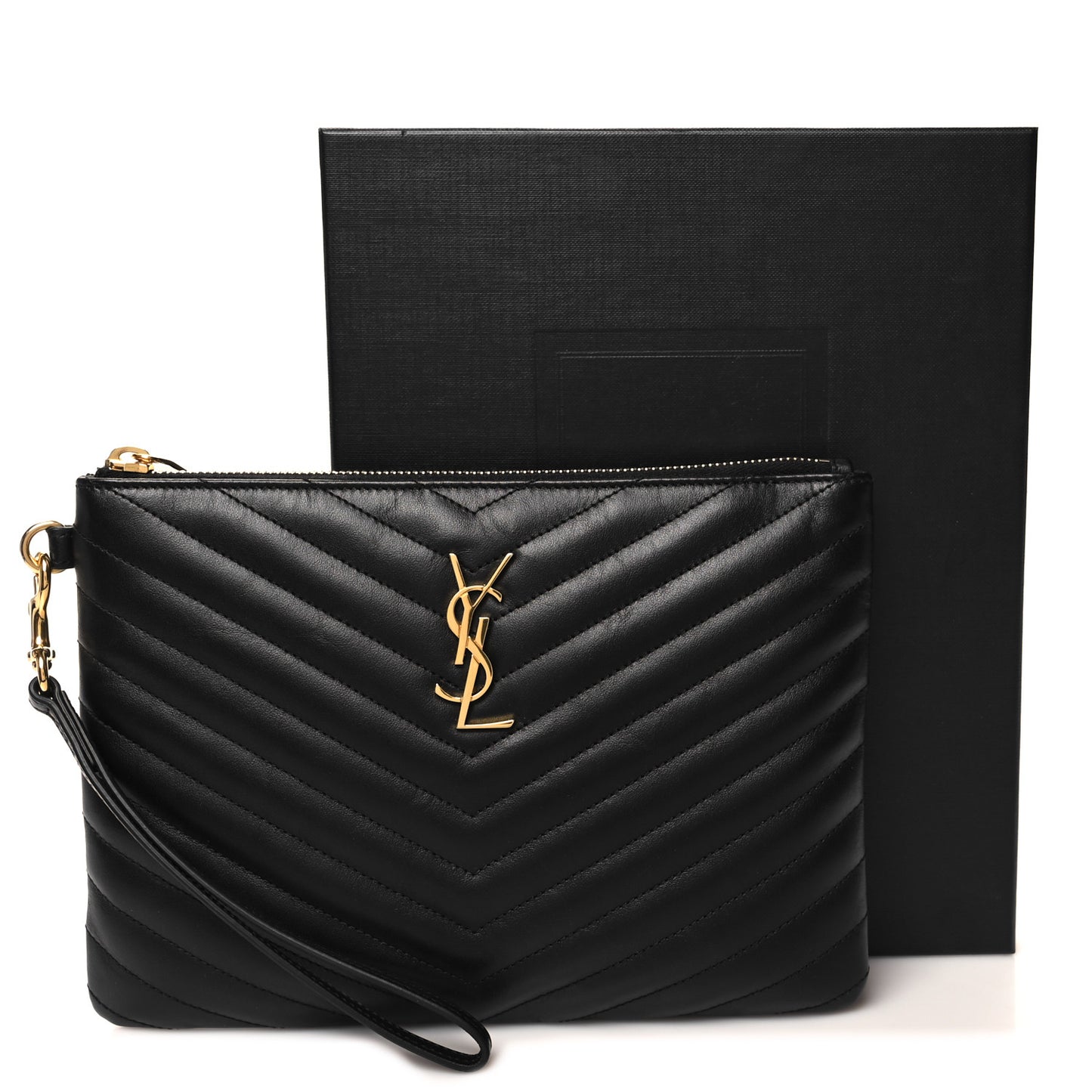 Calfskin Matelasse Chevron Monogram A5 Wristlet Black
