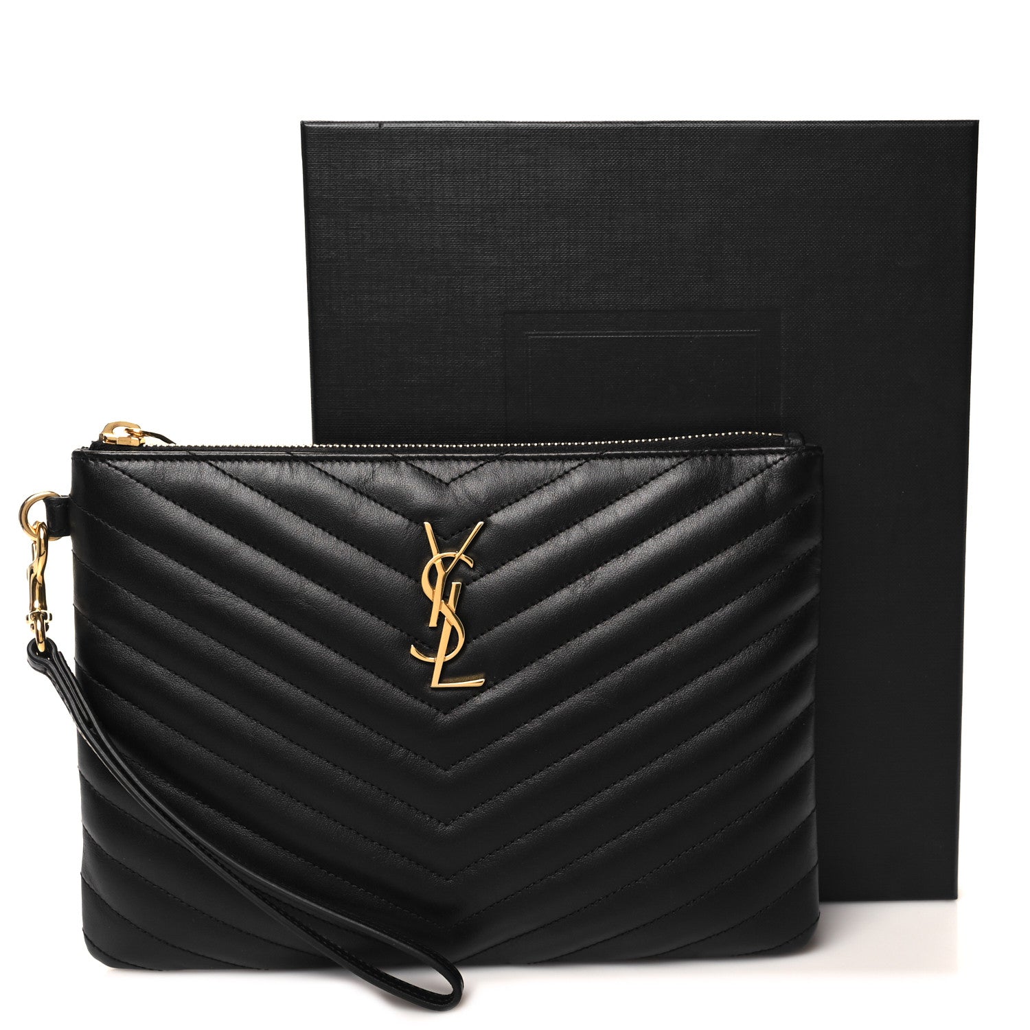 Saint Laurent Calfskin Matelasse Chevron Monogram A5 Wristlet Black 11 of 11