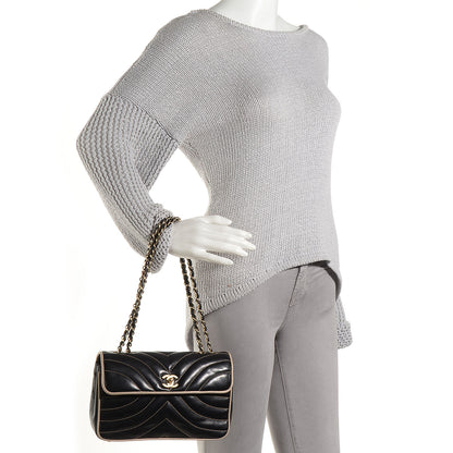 Chanel Lambskin Small Chevron Flap Black Beige 2 of 8