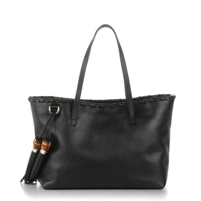 Gucci Pebbled Calfskin Bamboo Tassel Tote Black 1 of 13
