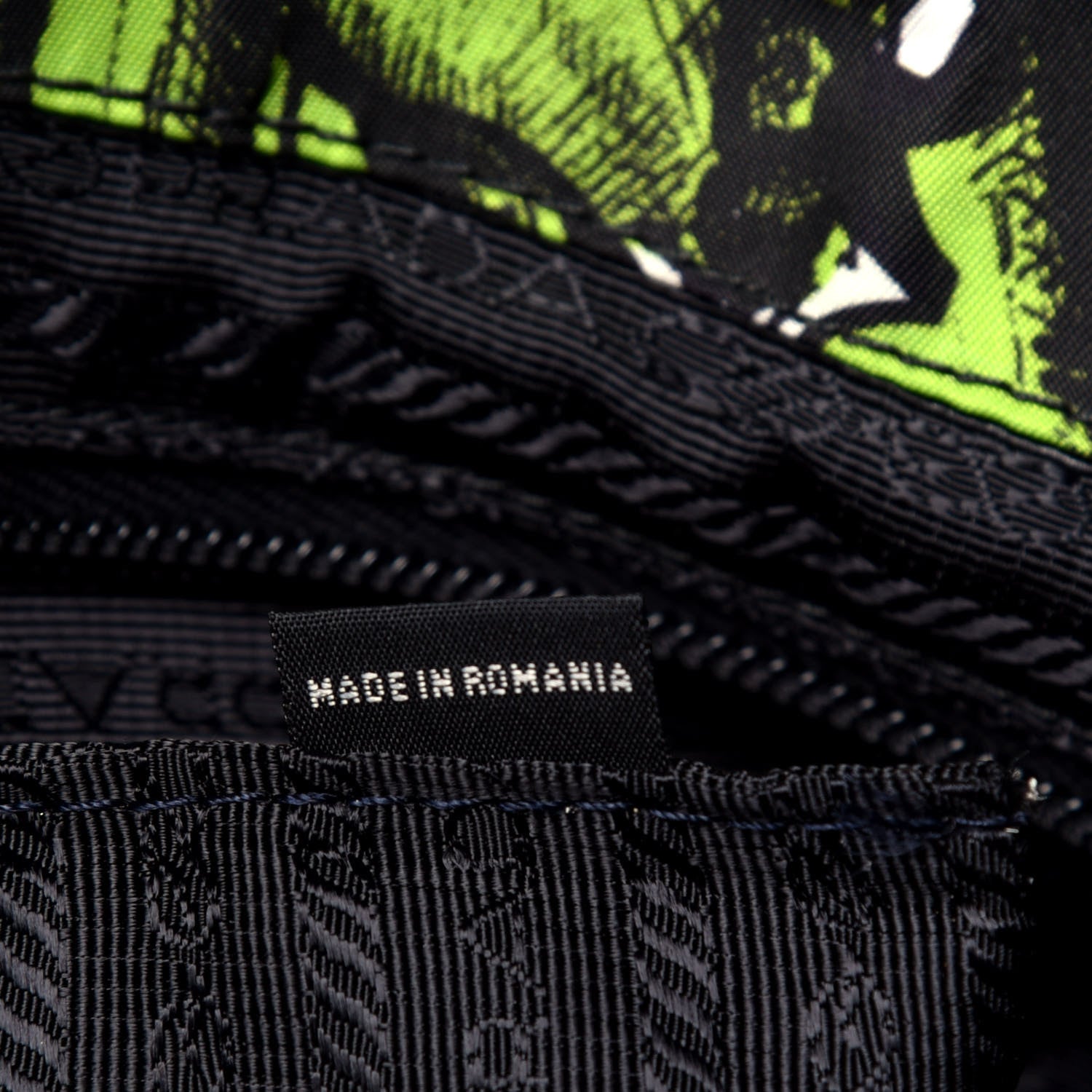 Prada Tessuto Nylon Saffiano Medium Banana Print Backpack Green Black 7 of 9