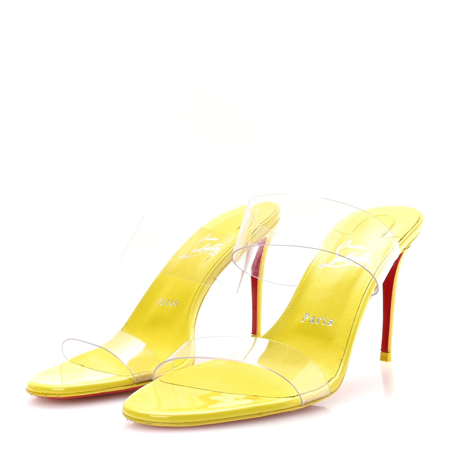 Christian Louboutin Patent PVC Just Nothing 85 Slide Sandals 39 Citrus 4 of 7