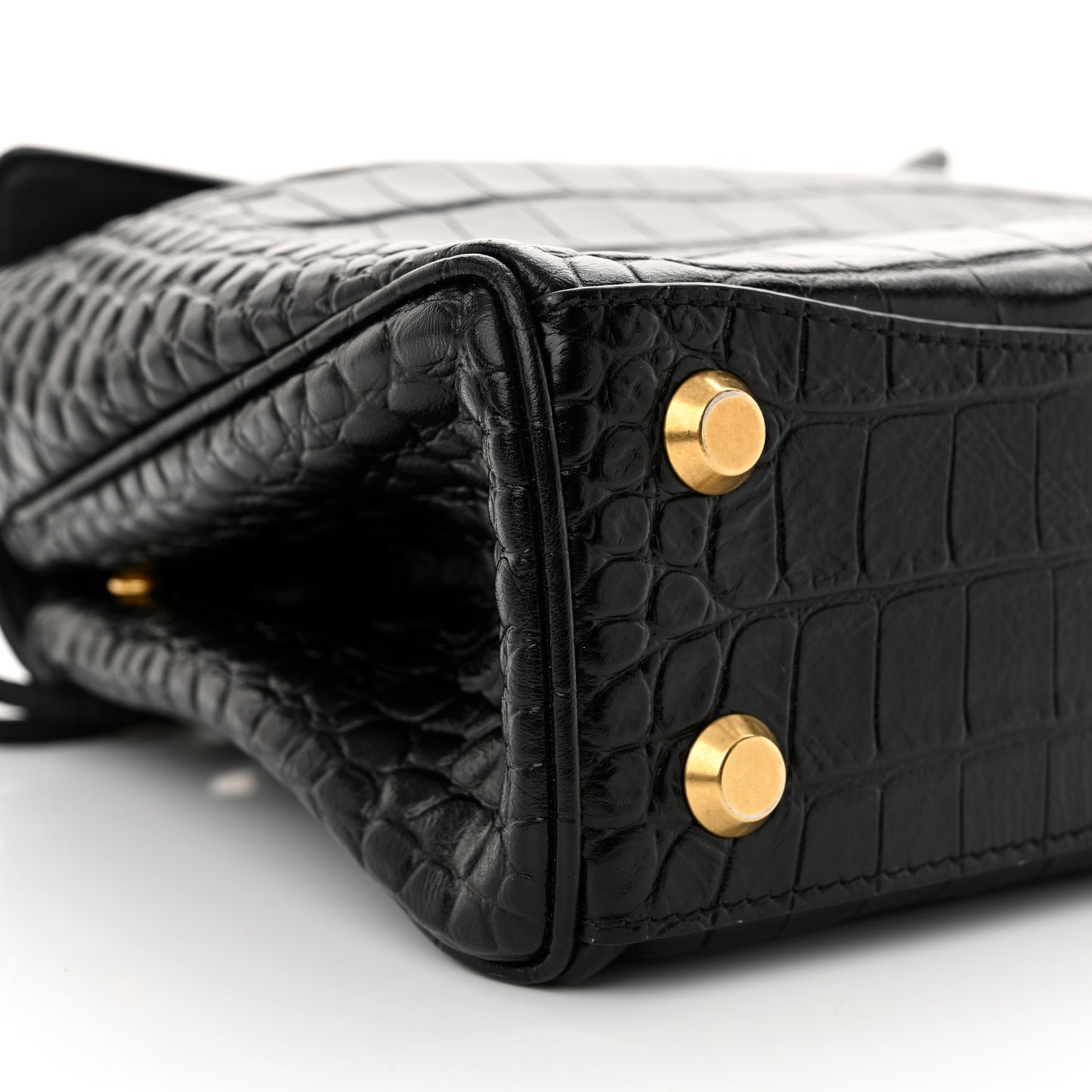 Shiny Calfskin Crocodile Embossed Mini Rodeo Top Handle Handbag Black