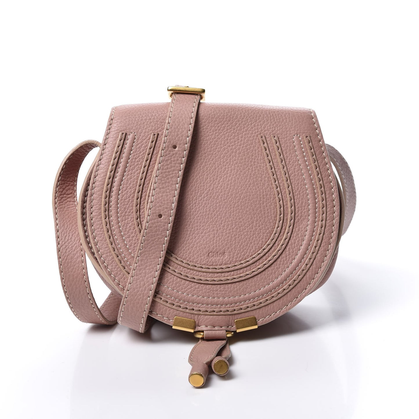 Grained Calfskin Small Marcie Saddle Bag Anemone Pink