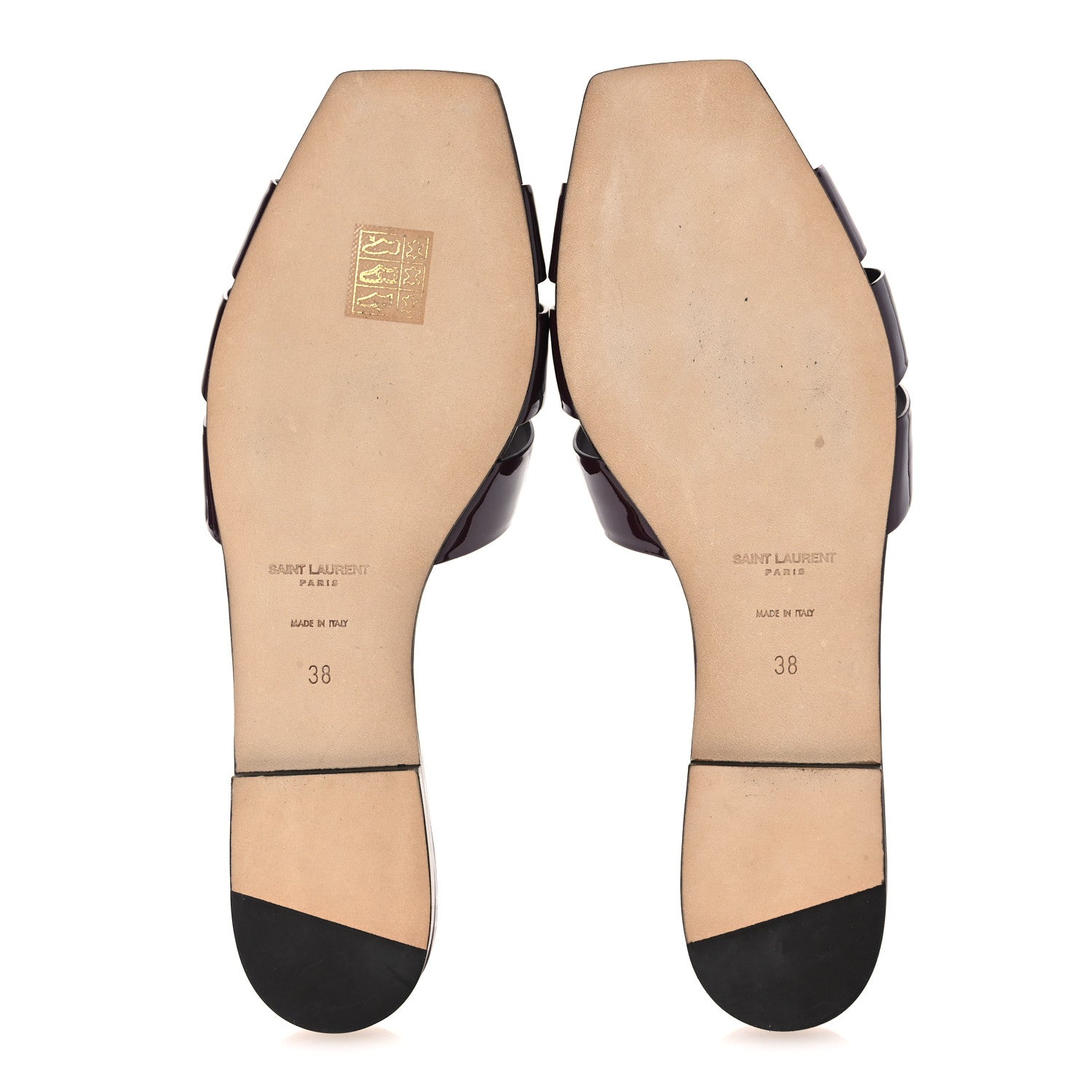 Saint Laurent Vitello Vernice Tribute 05 Slide Sandals 38 Barolo 7 of 11
