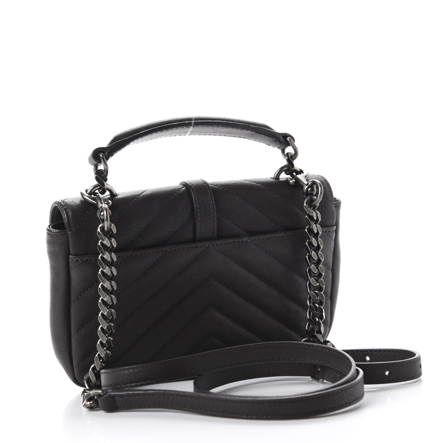 Saint Laurent Sheepskin Matelasse Chevron Monogram College Chain Wallet Coal 3 of 9