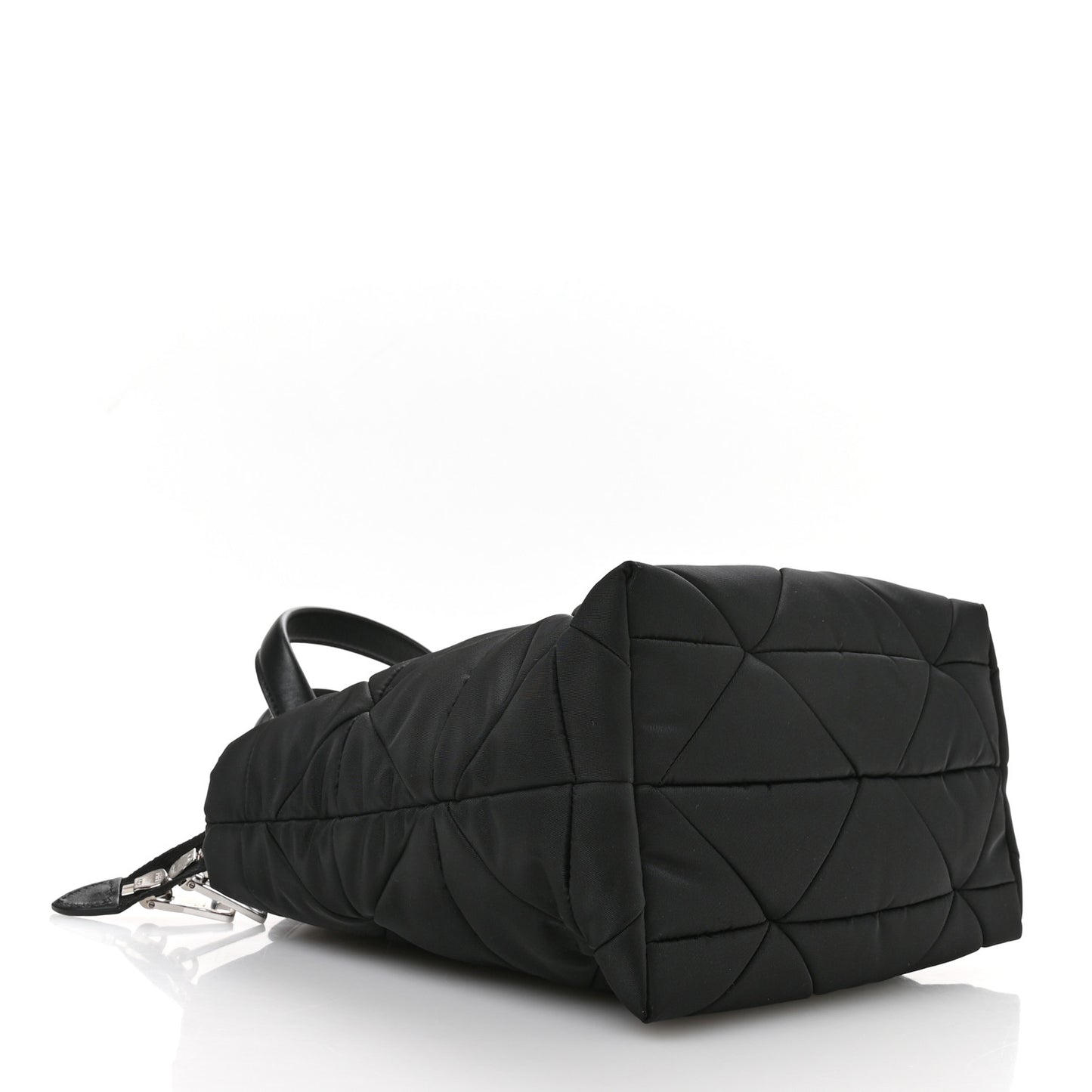 Re-Nylon Nappa Triangle Quilted Padded Double Handled Zip Pocket Tote Black