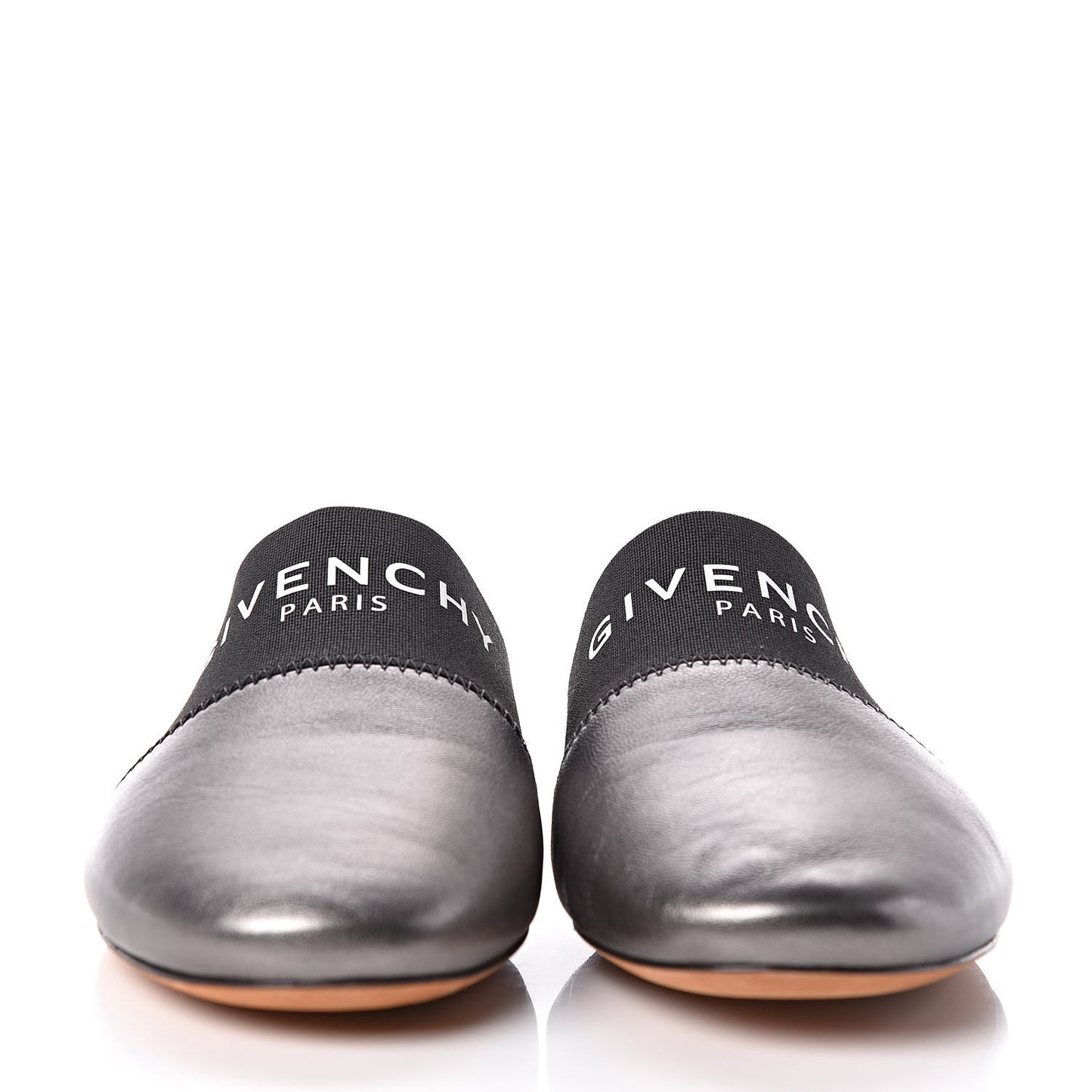 Metallic Calfskin Bedford Logo Mule Slides 37 Black