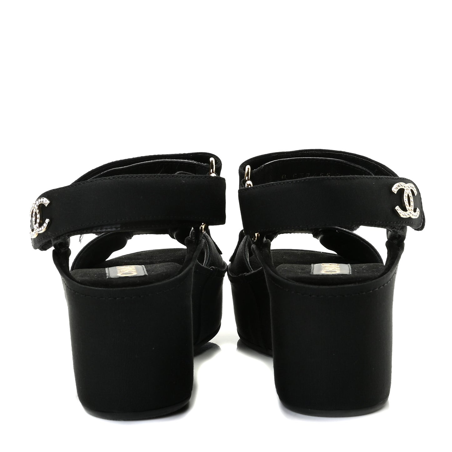Grosgrain Crystal Logo Platform Sandals 36 Black