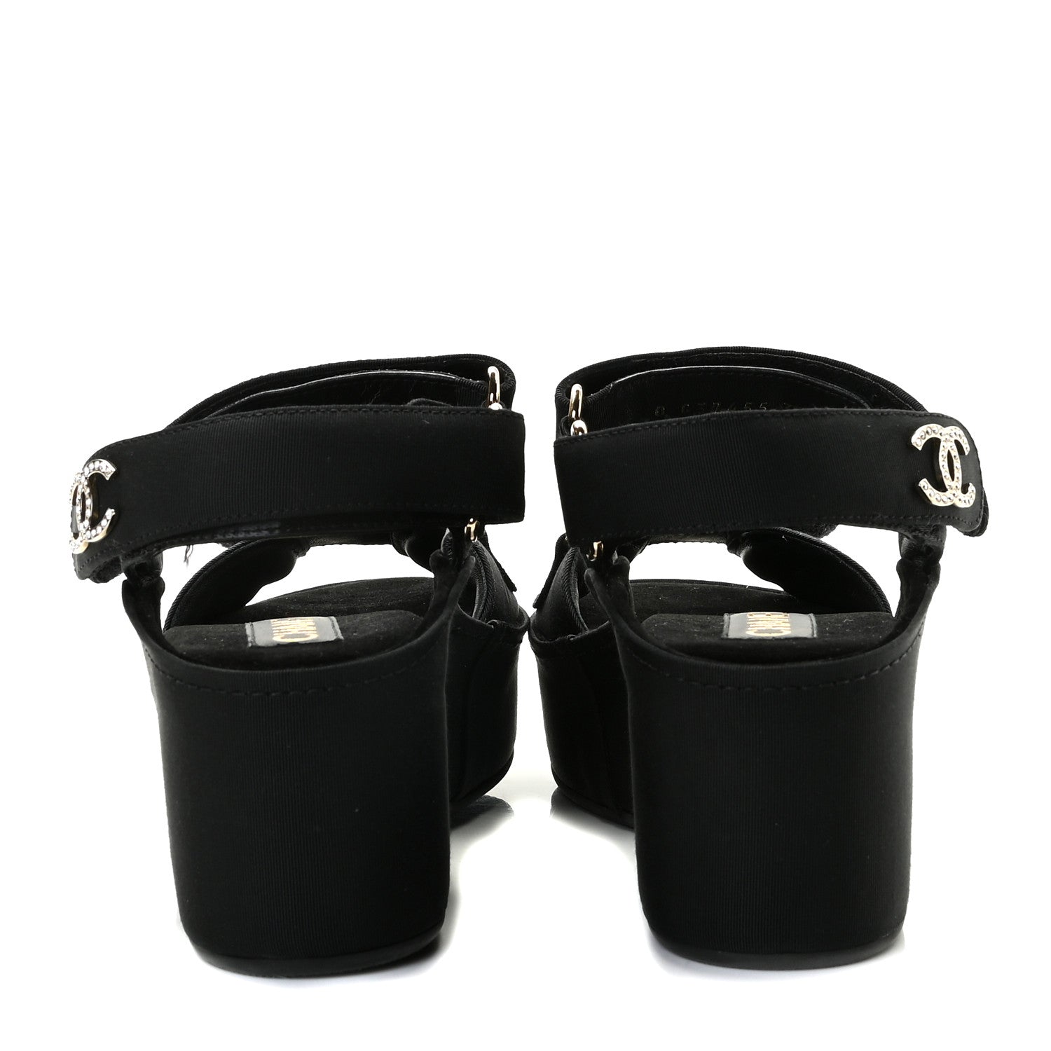 Chanel Grosgrain Crystal Logo Platform Sandals 36 Black 5 of 9