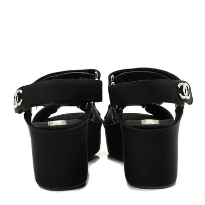Chanel Grosgrain Crystal Logo Platform Sandals 36 Black 5 of 9