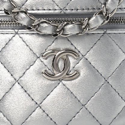 Chanel Metallic Calfskin Quilted Fancy Box Vanity Case With Chain Silver 8 of 11