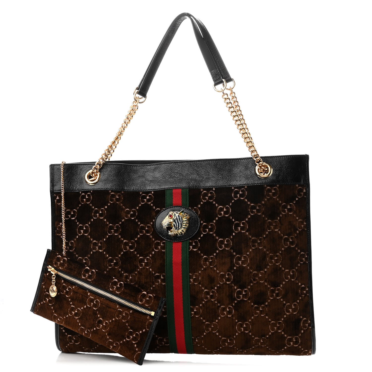 Gucci Velvet GG Monogram Large Rajah Chain Tote Brown 1 of 12