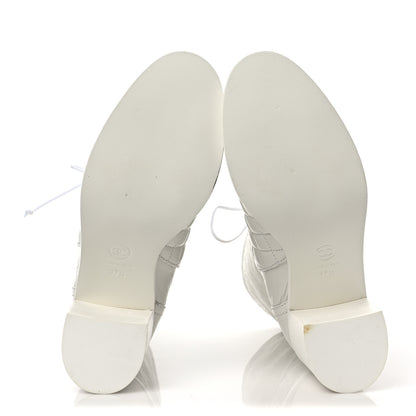Chanel Crumpled Calfskin Quilted Cap Toe Short Boots 37.5 White Black 5 of 14