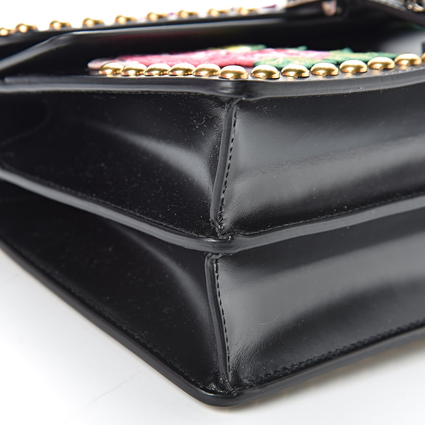 Calfskin Floral Embroidered Studded Small Dionysus Shoulder Bag Black