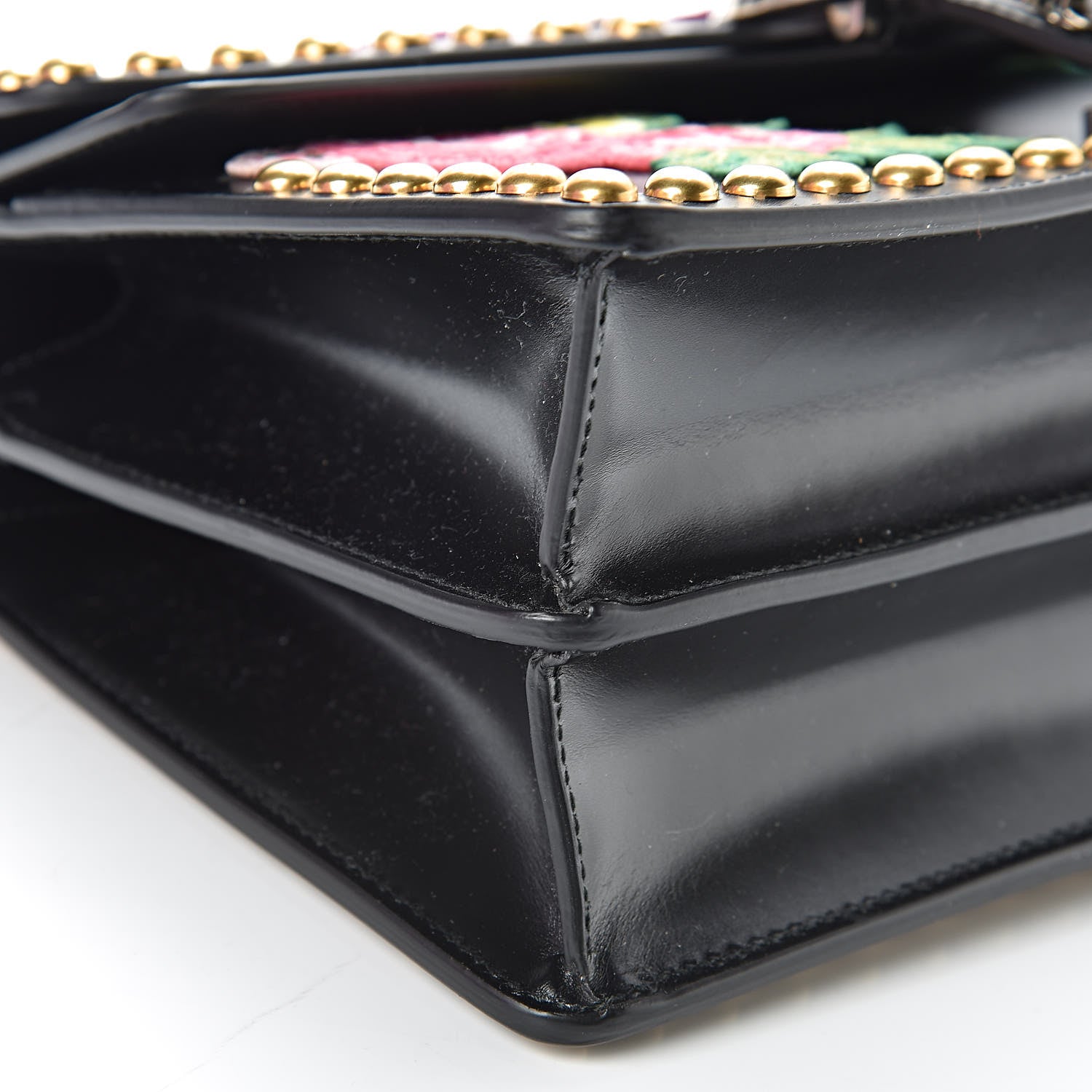 Gucci Calfskin Floral Embroidered Studded Small Dionysus Shoulder Bag Black 14 of 16